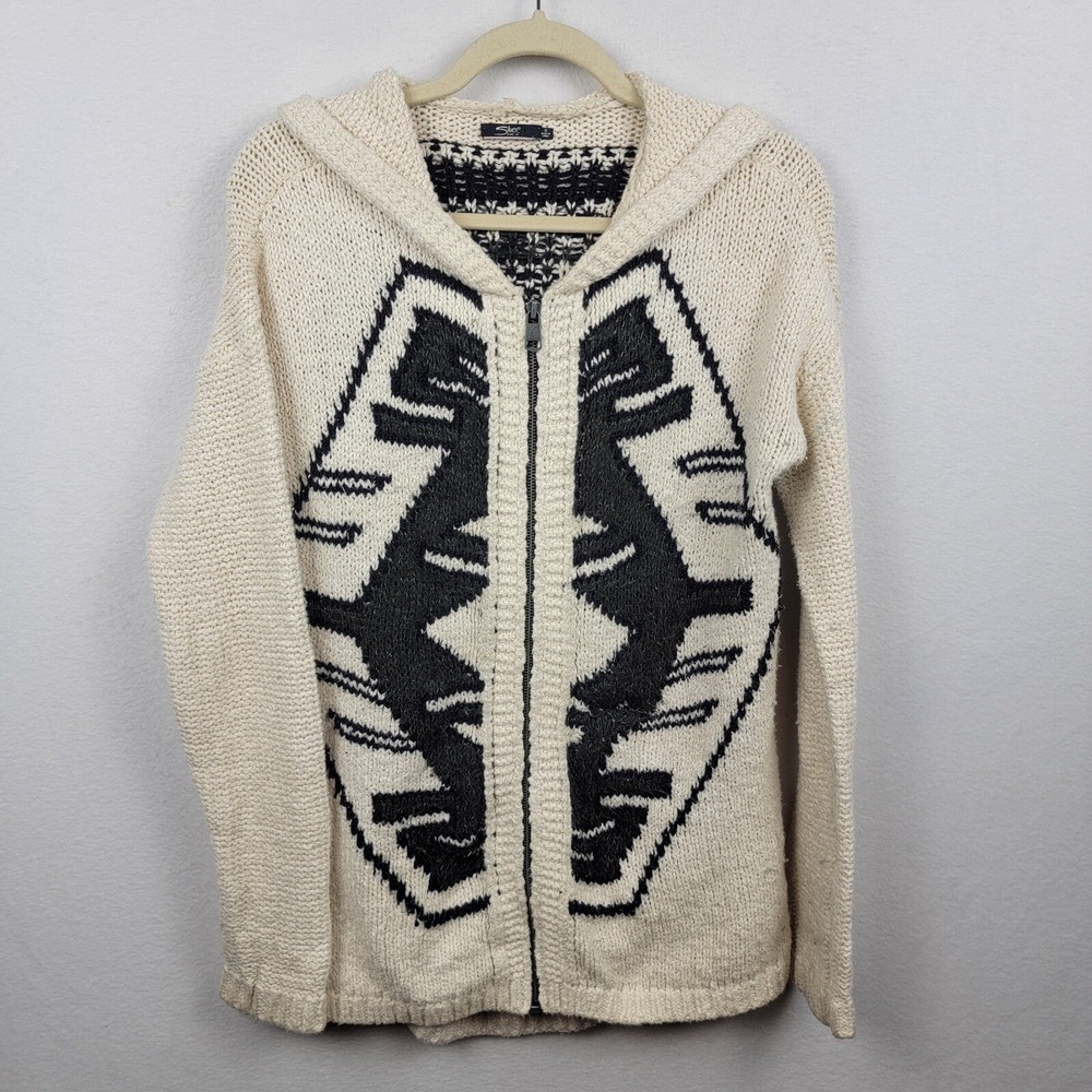 SILVER JEANS CO. Cream And Black Sweater Women's Size Small Zip Aztec